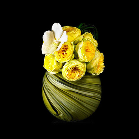 Catalina Garden Roses in an Art Glass Container